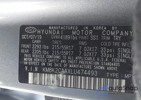 2020 Hyundai Kona Sel z USA, uszkodzony, nr VIN KM8K2CAAXLU474493